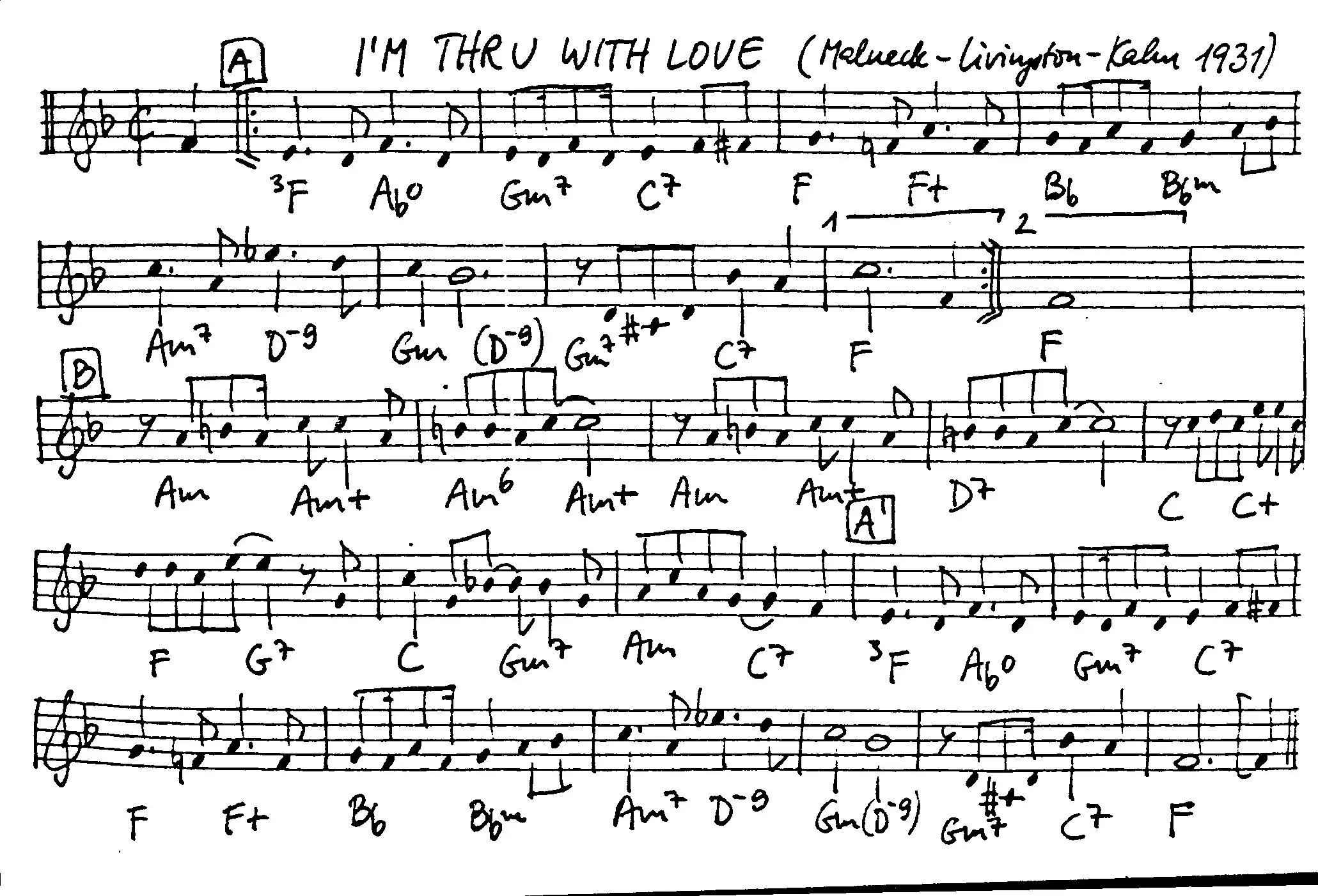i'm thru with love free jazz leadsheet - Courtesy of the Jungle Jazz Band
